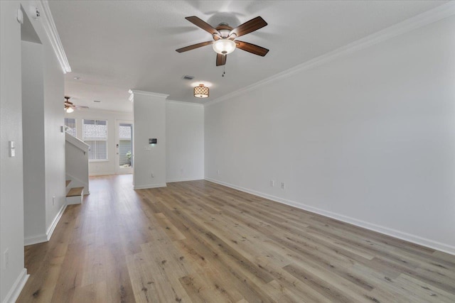 4312 Four Oaks Blvd, Tallahassee, FL 32311 - unfurnished room featuring a ceiling fan, crown molding, stairway, and light wood finished floors