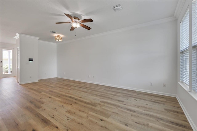 4312 Four Oaks Blvd, Tallahassee, FL 32311 - unfurnished room with plenty of natural light, ceiling fan, light wood-type flooring, and ornamental molding