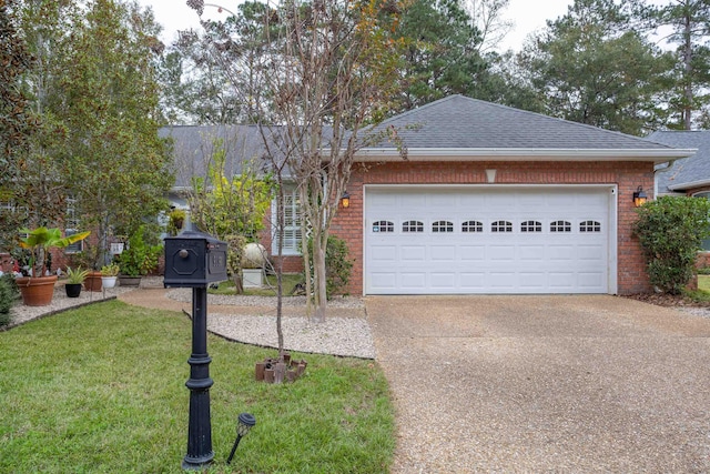 view of front of property featuring a garage and a front lawn