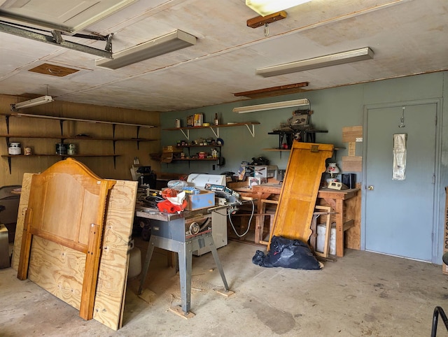 garage featuring a workshop area