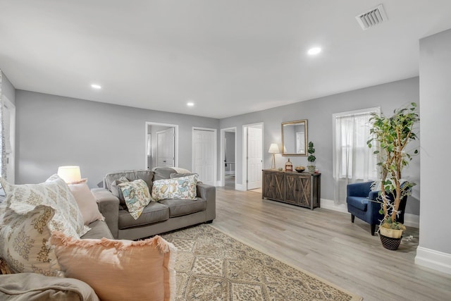 living room with light wood-type flooring