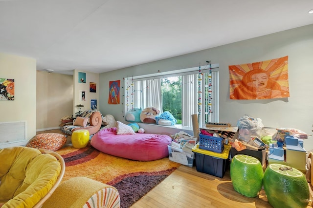 recreation room featuring light hardwood / wood-style flooring