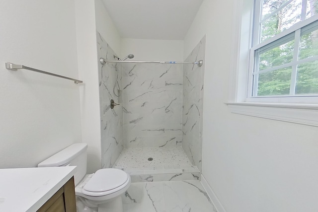 103 Heather Ln, Thomasville, GA 31792 - full bath featuring vanity, a marble finish shower, marble look tiles, and toilet