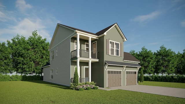 3235 Magazine Cir, Tallahassee, FL 32312 - view of side of home featuring a balcony, a lawn, a garage, and concrete driveway