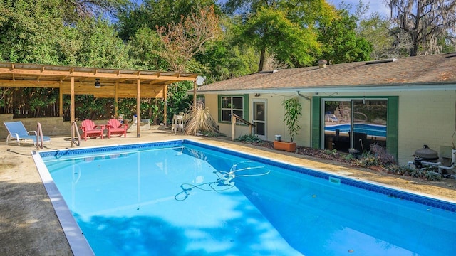 view of swimming pool featuring a pergola and a patio area