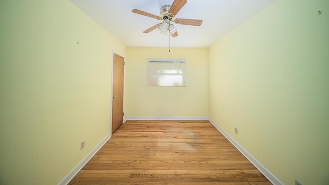 spare room with ceiling fan and light hardwood / wood-style floors