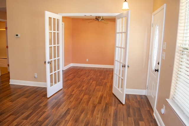21 Blenheim Rd Fl, Shalimar, FL 32579 - interior space featuring french doors, ceiling fan, and dark wood-type flooring