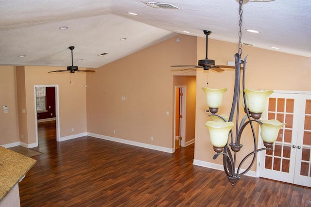 21 Blenheim Rd Fl, Shalimar, FL 32579 - living room with vaulted ceiling, dark hardwood / wood-style flooring, a textured ceiling, and french doors