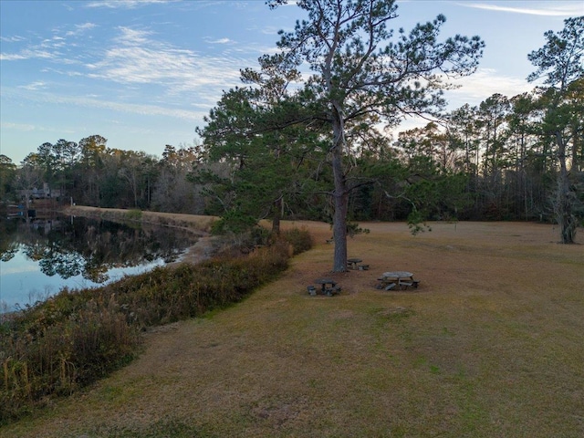 view of yard featuring a water view