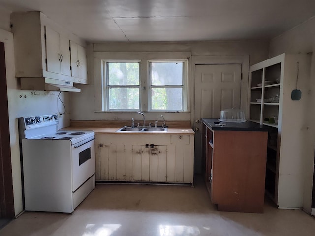 1618 Golf Course Rd, Perry, FL 32347 - kitchen with white electric range, under cabinet range hood, and white cabinetry