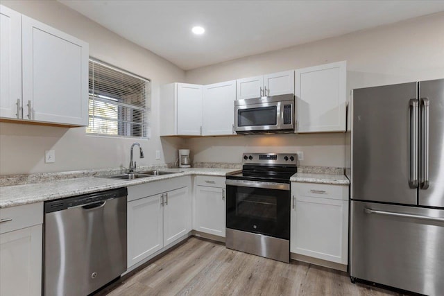 kitchen with sink, white cabinets, and appliances with stainless steel finishes