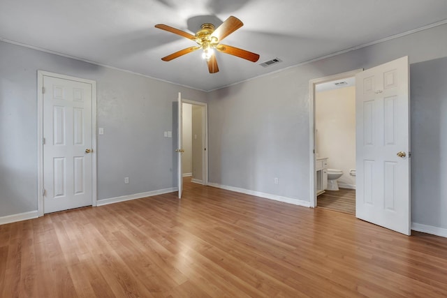 3508 Willow Springs Ln, Tallahassee, FL 32312 - unfurnished bedroom with ornamental molding, light wood-style floors, ensuite bathroom, and ceiling fan