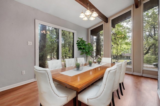 3508 Willow Springs Ln, Tallahassee, FL 32312 - dining room featuring a chandelier, beam ceiling, and wood finished floors