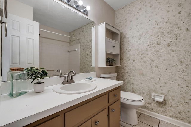 3508 Willow Springs Ln, Tallahassee, FL 32312 - bathroom with tile patterned floors, vanity, a shower, and wallpapered walls
