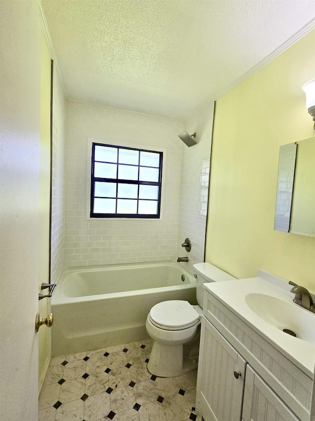 2612 W Tharpe St, Tallahassee, FL 32303 - bathroom with vanity, a textured ceiling, and bathtub / shower combination