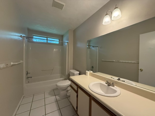 full bathroom with tile patterned flooring, shower / tub combination, vanity, and toilet