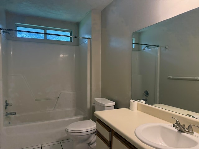 full bathroom with tile patterned flooring, vanity, toilet, and shower / bathtub combination