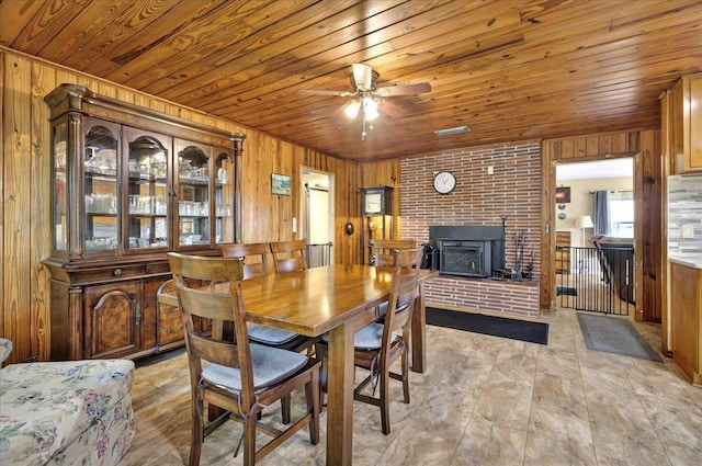 5975 Mount Pleasant Rd, Quincy, FL 32352 - dining area featuring wooden walls, wooden ceiling, and ceiling fan