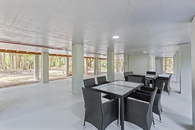 1334 Jr Howell Rd, Steinhatchee, FL 32359 - exterior space featuring recessed lighting, a healthy amount of sunlight, ornate columns, and finished concrete floors