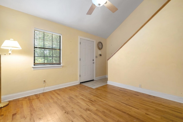924 S Lipona Rd, Tallahassee, FL 32304 - foyer entrance featuring wood finished floors, ceiling fan, and lofted ceiling