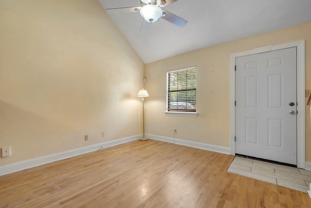 924 S Lipona Rd, Tallahassee, FL 32304 - foyer entrance with ceiling fan, lofted ceiling, and light wood-style flooring