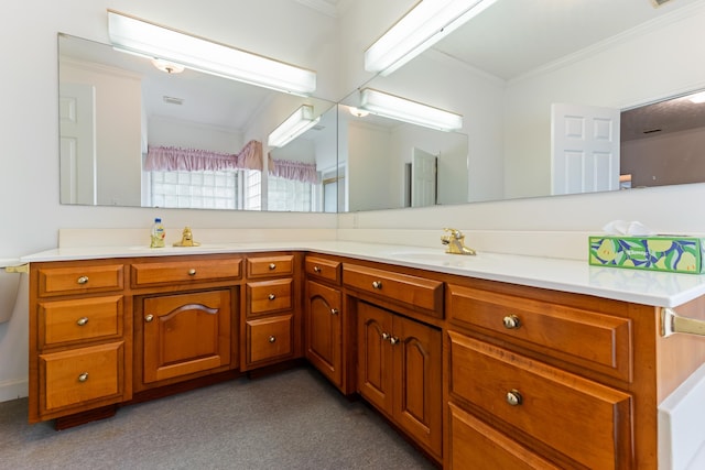 186 NW Whispering Pines Loop, Madison, FL 32340 - bathroom featuring ornamental molding, vanity, and carpet floors