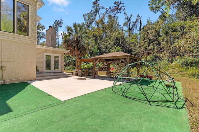 view of patio / terrace featuring a gazebo and french doors