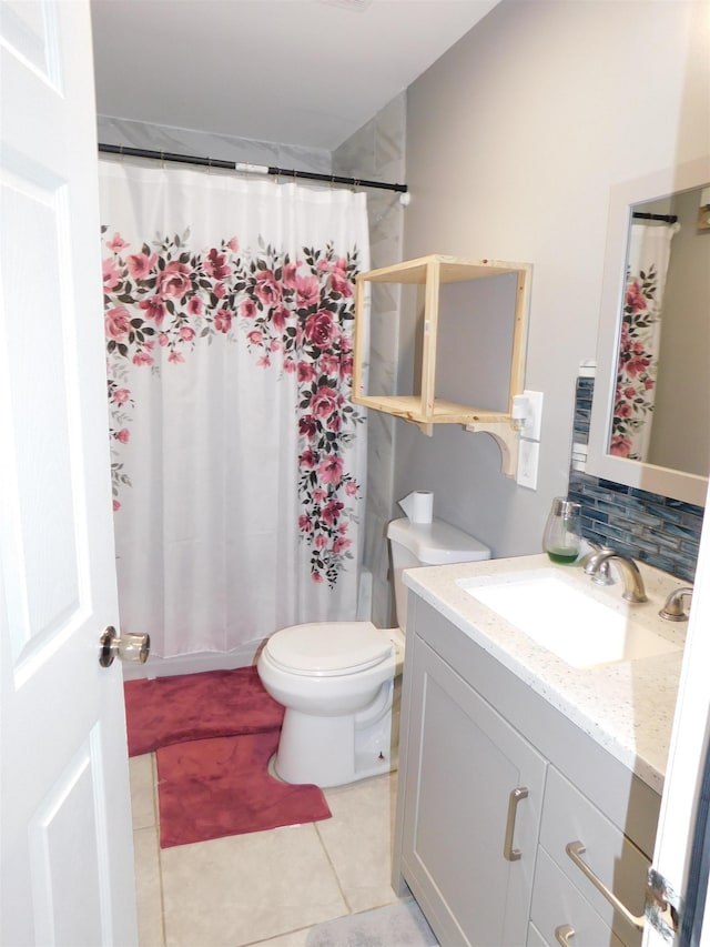 287 Tyre Rd, Havana, FL 32333 - bathroom featuring vanity, tile patterned floors, tasteful backsplash, and a shower with shower curtain
