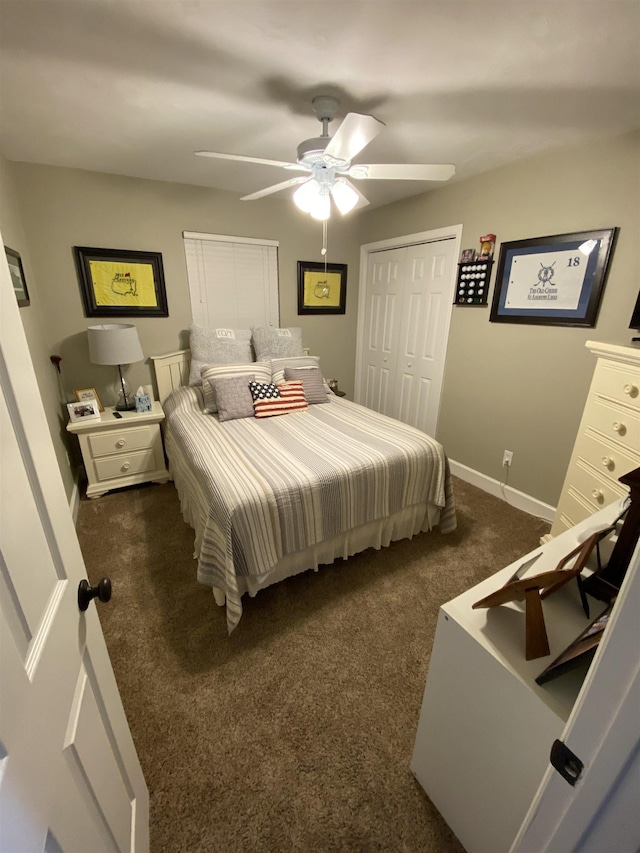 7124 Towner Trce, Tallahassee, FL 32312 - bedroom featuring dark colored carpet, a closet, and a ceiling fan