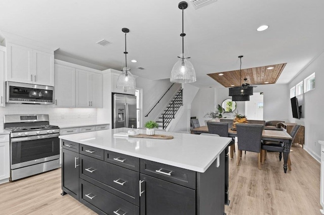 kitchen featuring white cabinetry, stainless steel appliances, and a kitchen island