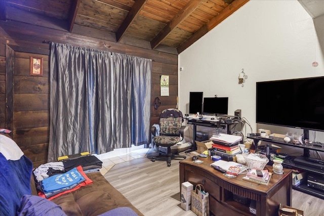 1292 Rumba Ln -, Unit Tallahassee, FL 32304 - living area with wood finished floors, a desk, wooden ceiling, and wooden walls
