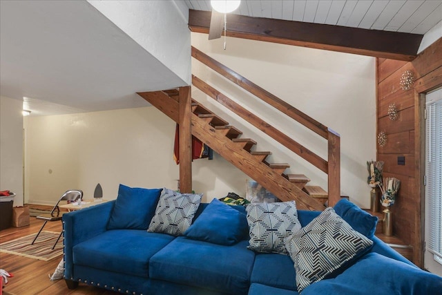 1292 Rumba Ln -, Unit Tallahassee, FL 32304 - living room with wood finished floors, stairs, and beamed ceiling