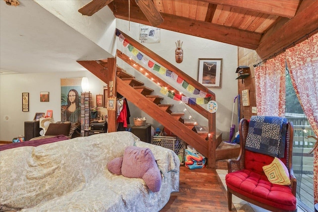 1292 Rumba Ln -, Unit Tallahassee, FL 32304 - bedroom with wood finished floors and a wooden ceiling with exposed beams