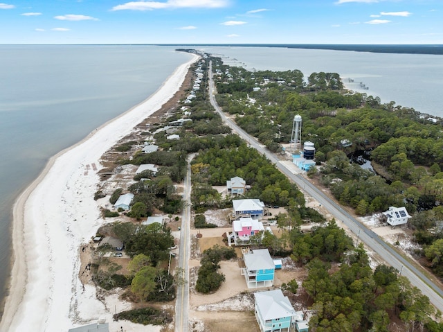 bird's eye view with a water view and a view of the beach