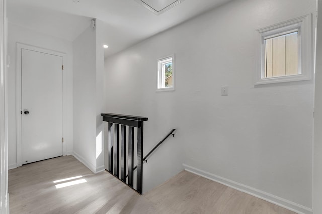 stairs with hardwood / wood-style floors