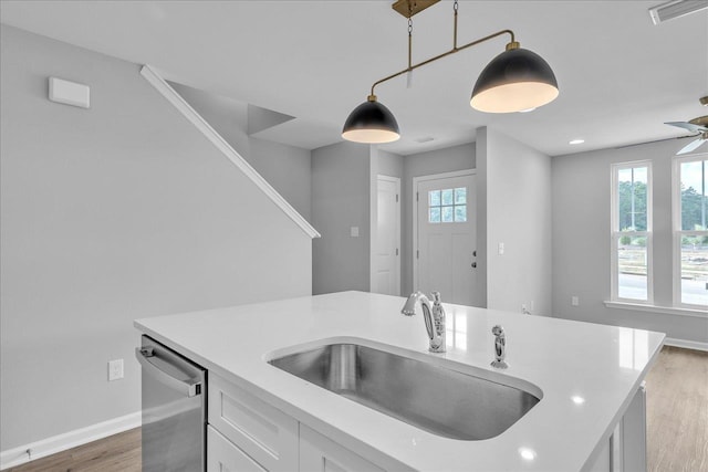 kitchen with dishwasher, plenty of natural light, visible vents, and a sink