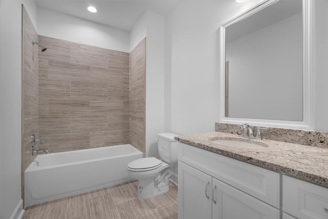 5756 Bascom Ln, Tallahassee, FL 32309 - full bathroom featuring toilet, vanity, tub / shower combination, recessed lighting, and baseboards