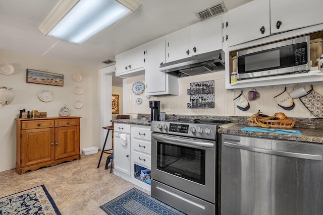 kitchen with stainless steel appliances and white cabinetry