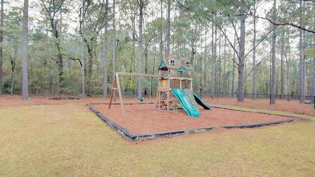 view of play area featuring a lawn