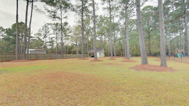 view of yard with a storage unit