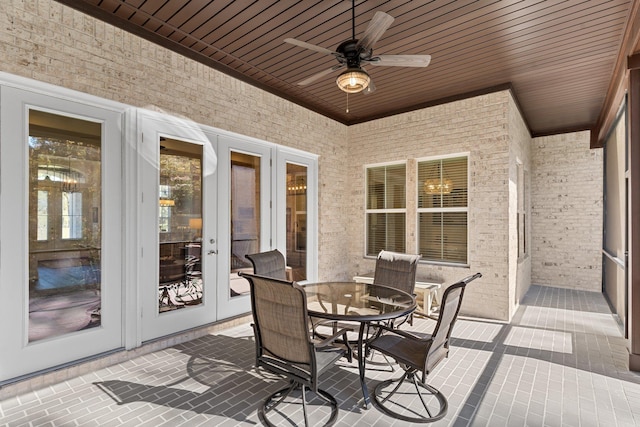 view of patio featuring ceiling fan and french doors