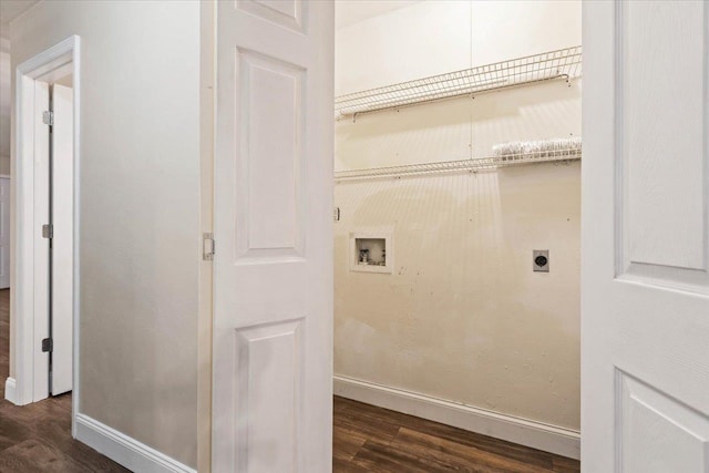 laundry area featuring hookup for a washing machine, electric dryer hookup, and dark hardwood / wood-style floors