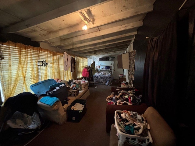 miscellaneous room featuring beamed ceiling