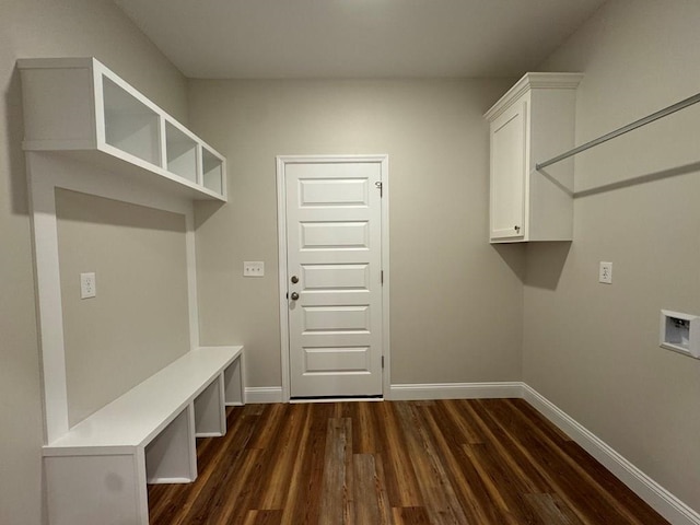 mudroom featuring dark wood-type flooring