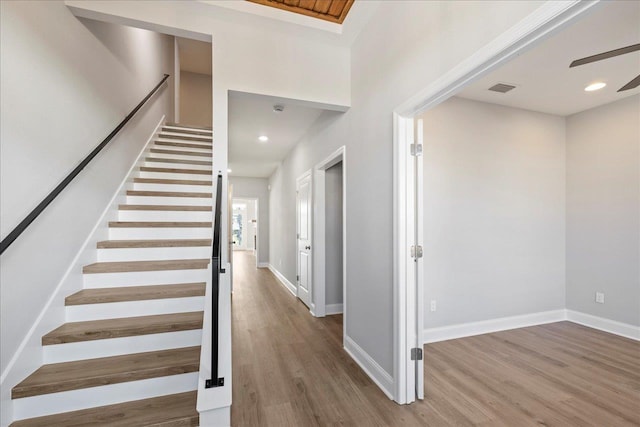 interior space featuring ceiling fan and wood-type flooring