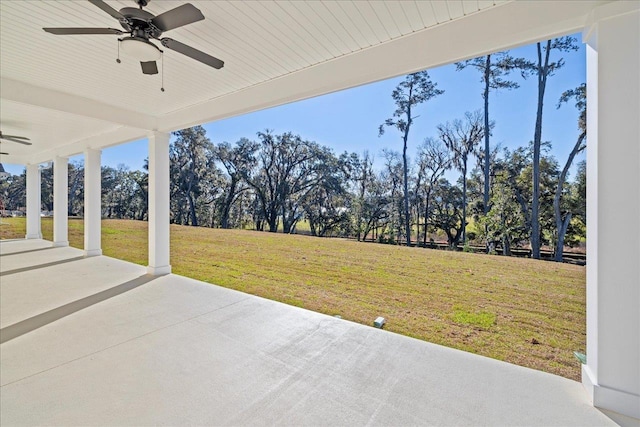 view of patio featuring ceiling fan