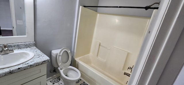 full bathroom featuring tile patterned flooring, vanity, toilet, and shower / washtub combination