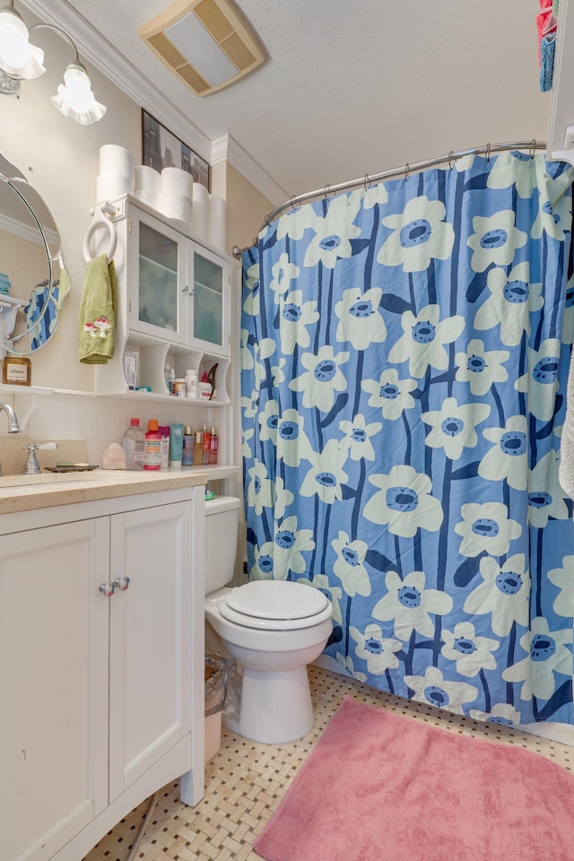 624 W 7th Ave Unit 1And 2, Tallahassee, FL 32303 - full bathroom with crown molding, vanity, a shower with shower curtain, and tile patterned floors