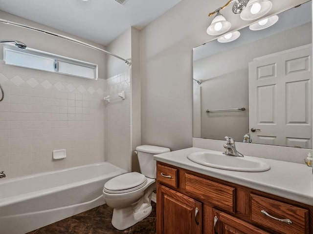 bathroom with toilet, tile patterned floors, bathtub / shower combination, and vanity