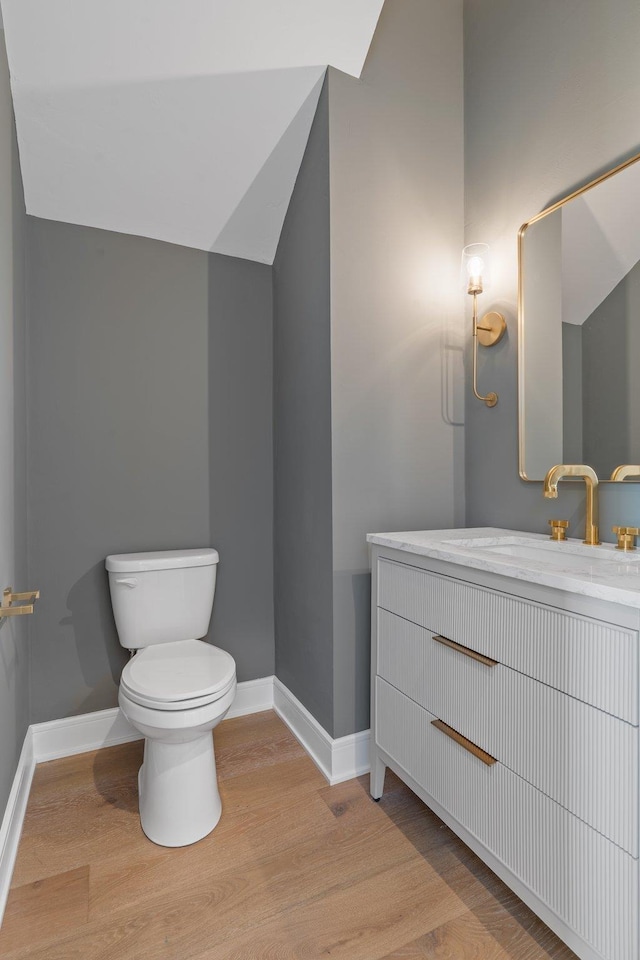 bathroom with hardwood / wood-style flooring, vanity, and toilet